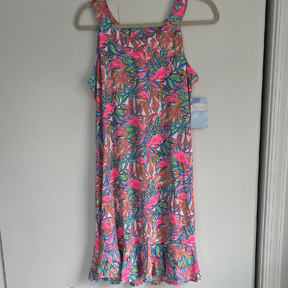 Lulu-B Vibrant Pink and Blue Tropical Dress